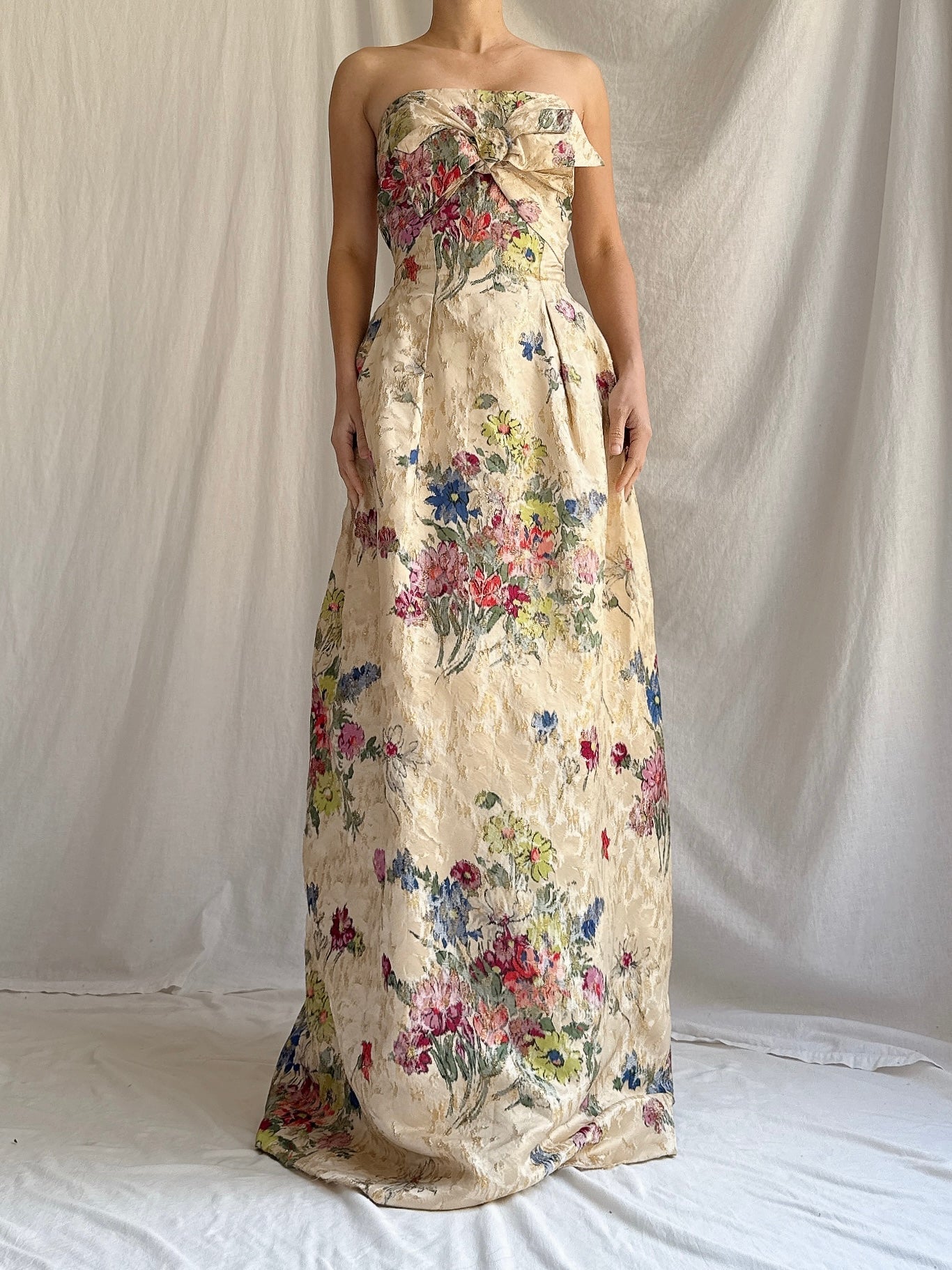 1950s Rare Silk Printed Brocade Gown - S/M