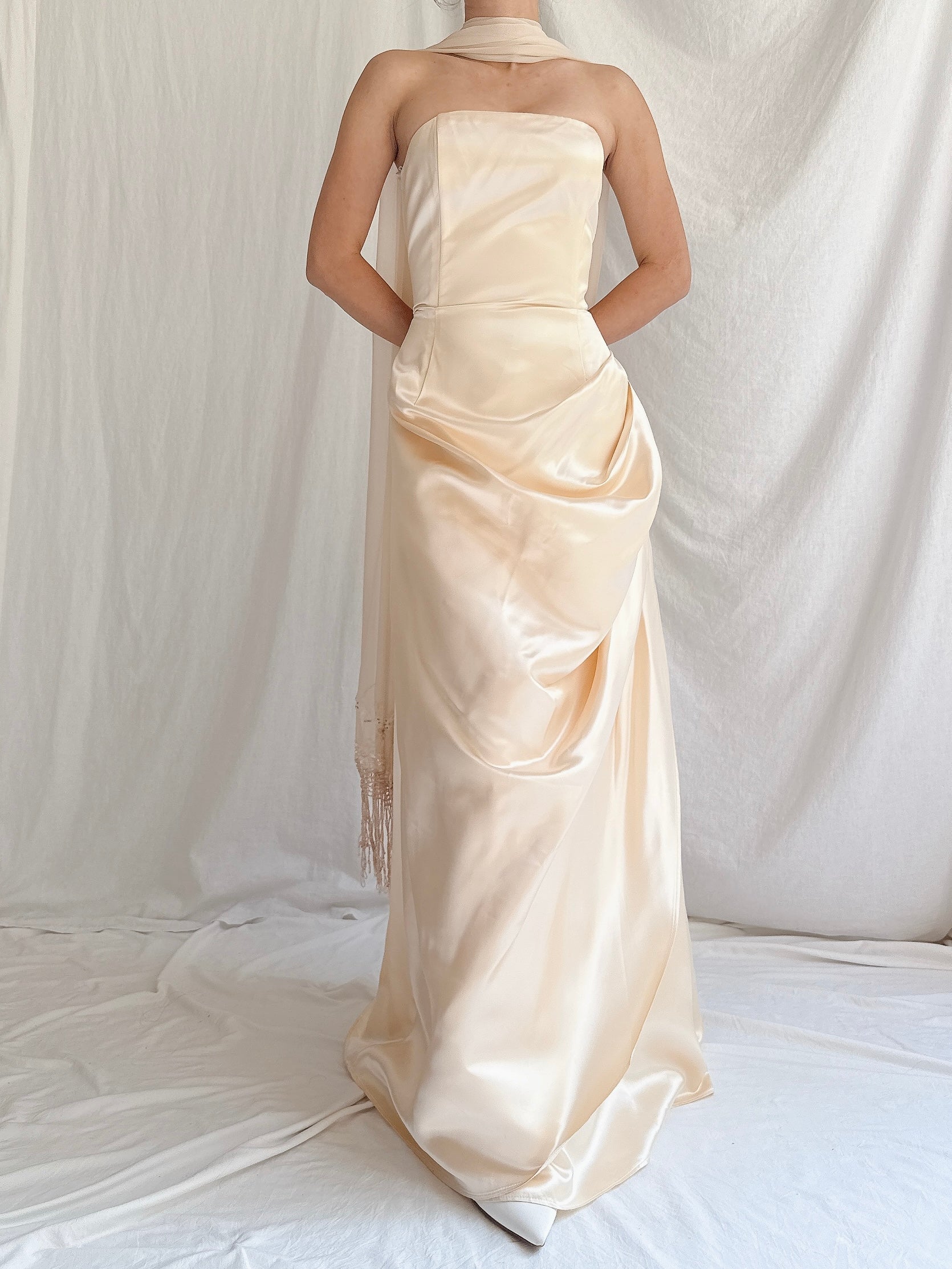 00s Jessica McClintock Butter Champagne Dress - S