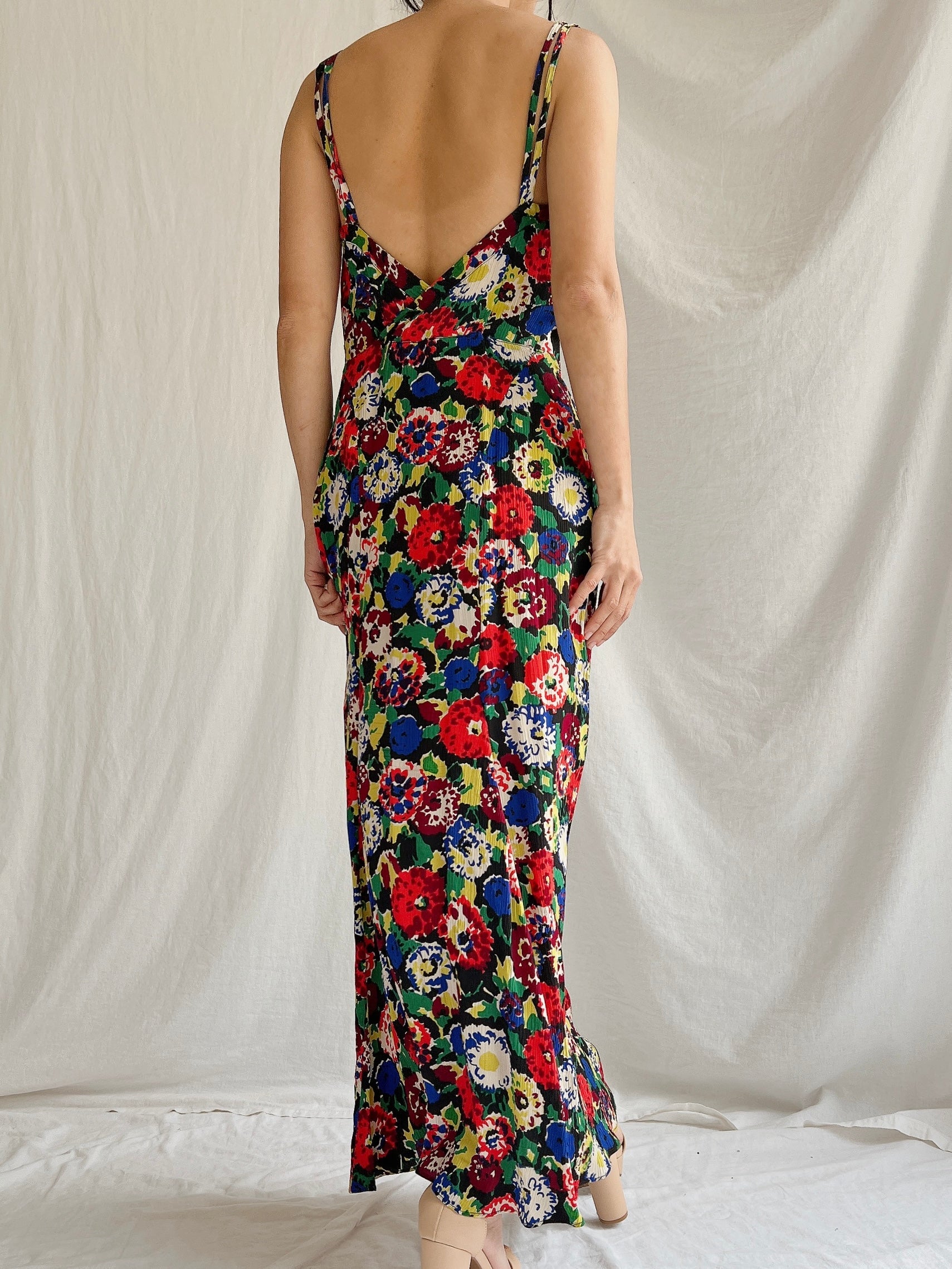1930s Silk Floral Dress - S