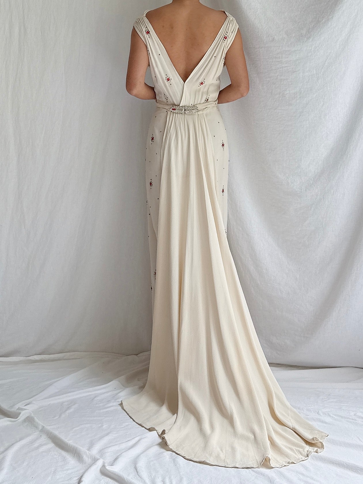1930s Rayon Crystal Gown - S