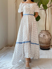 1930s Puff Sleeve Cotton Floral Dress - XS
