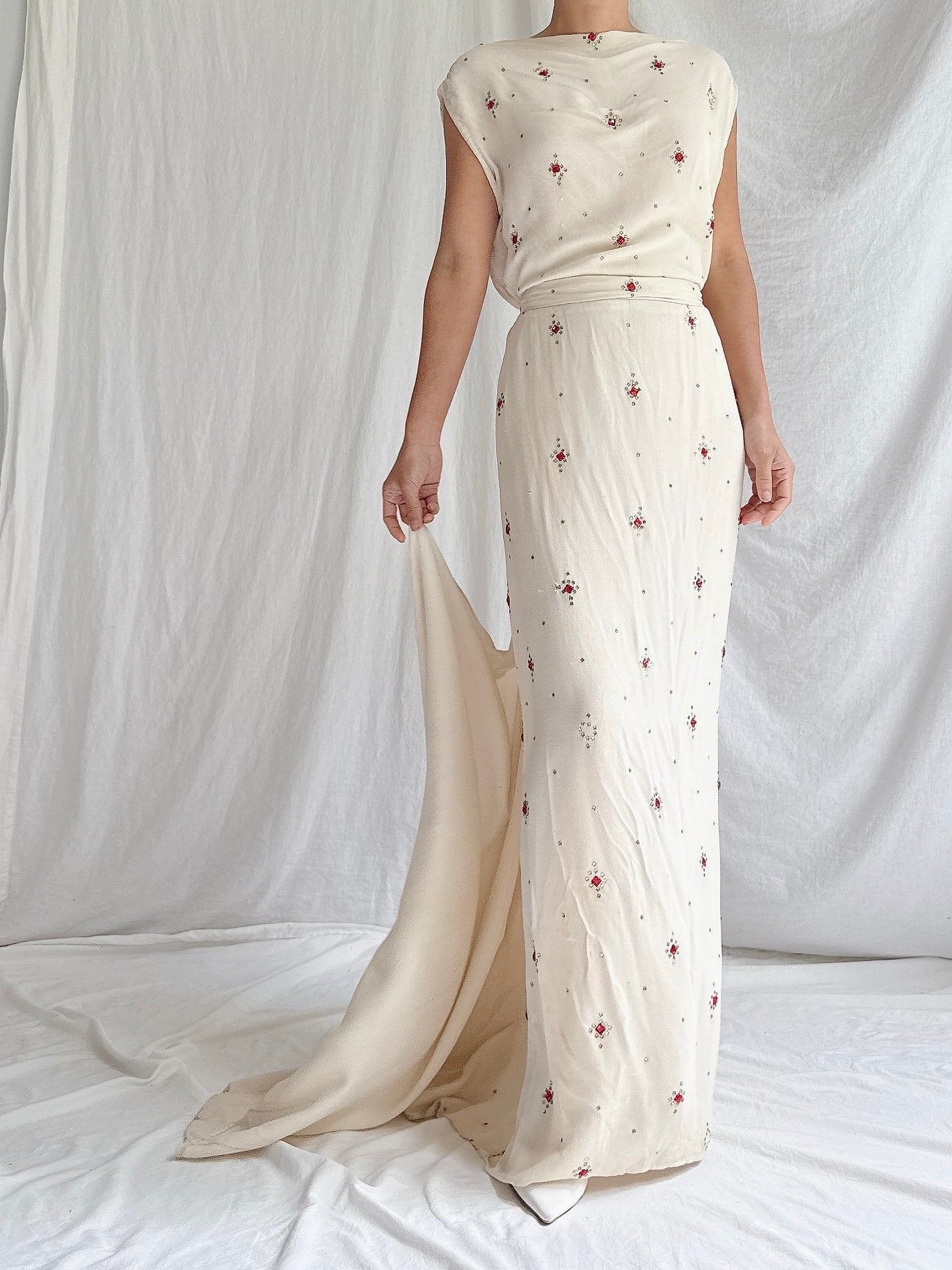 1930s Rayon Crystal Gown - S