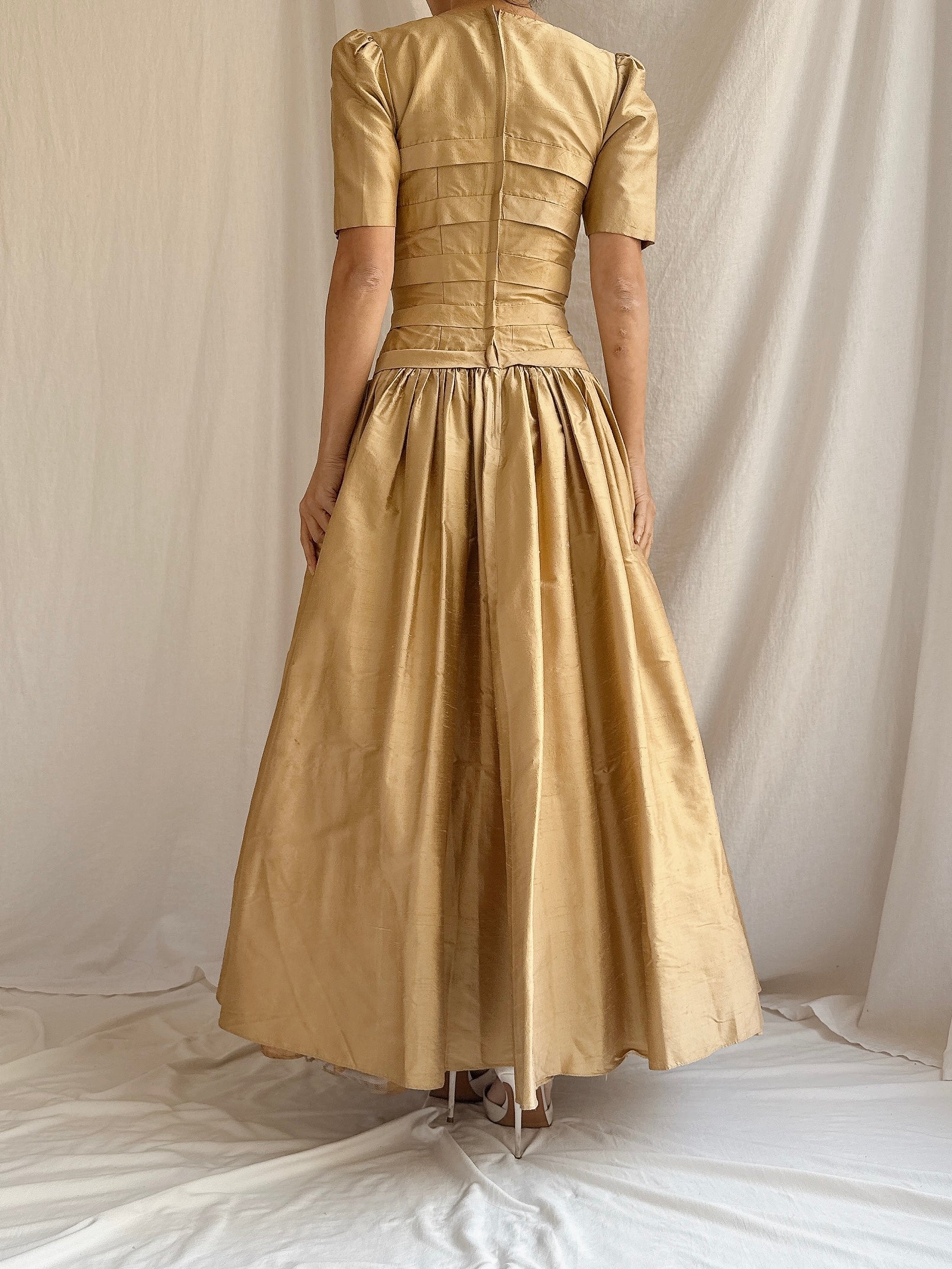 1960s Gold Dropped Waist Dress - XXS