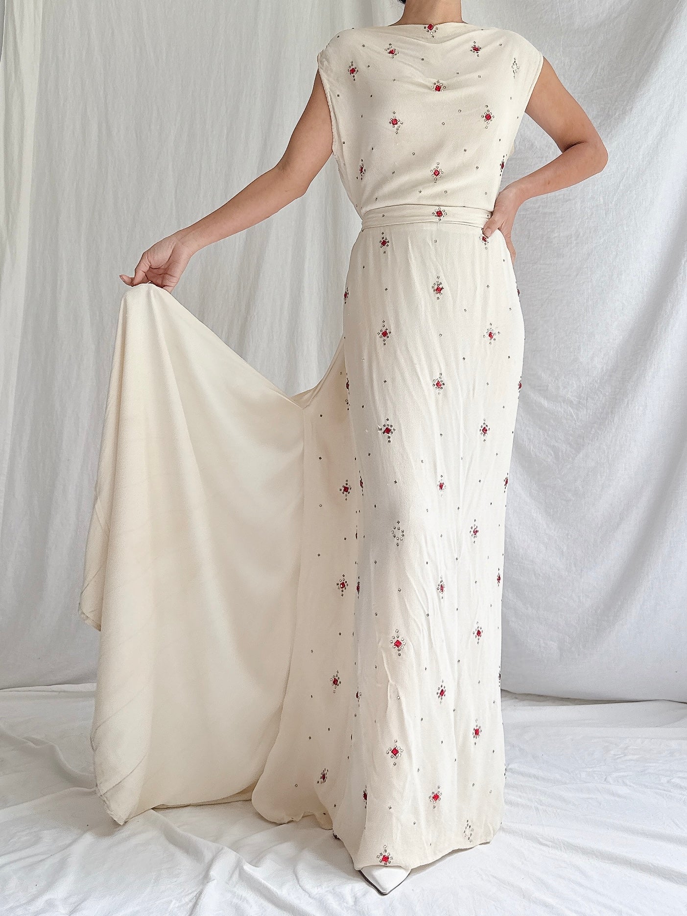 1930s Rayon Crystal Gown - S
