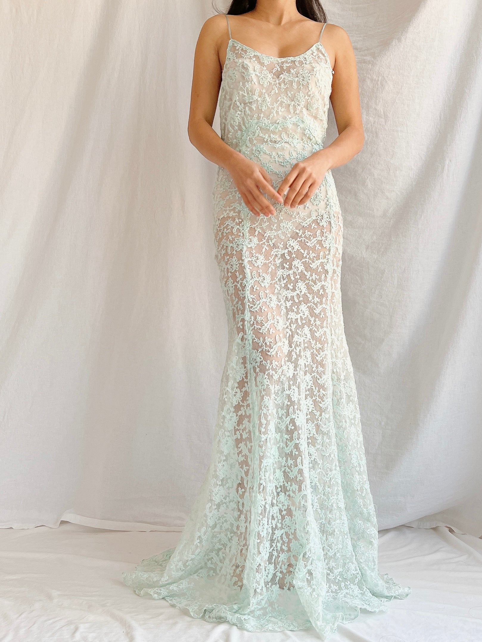 1930s Sheer Lace Tulle Dress - S