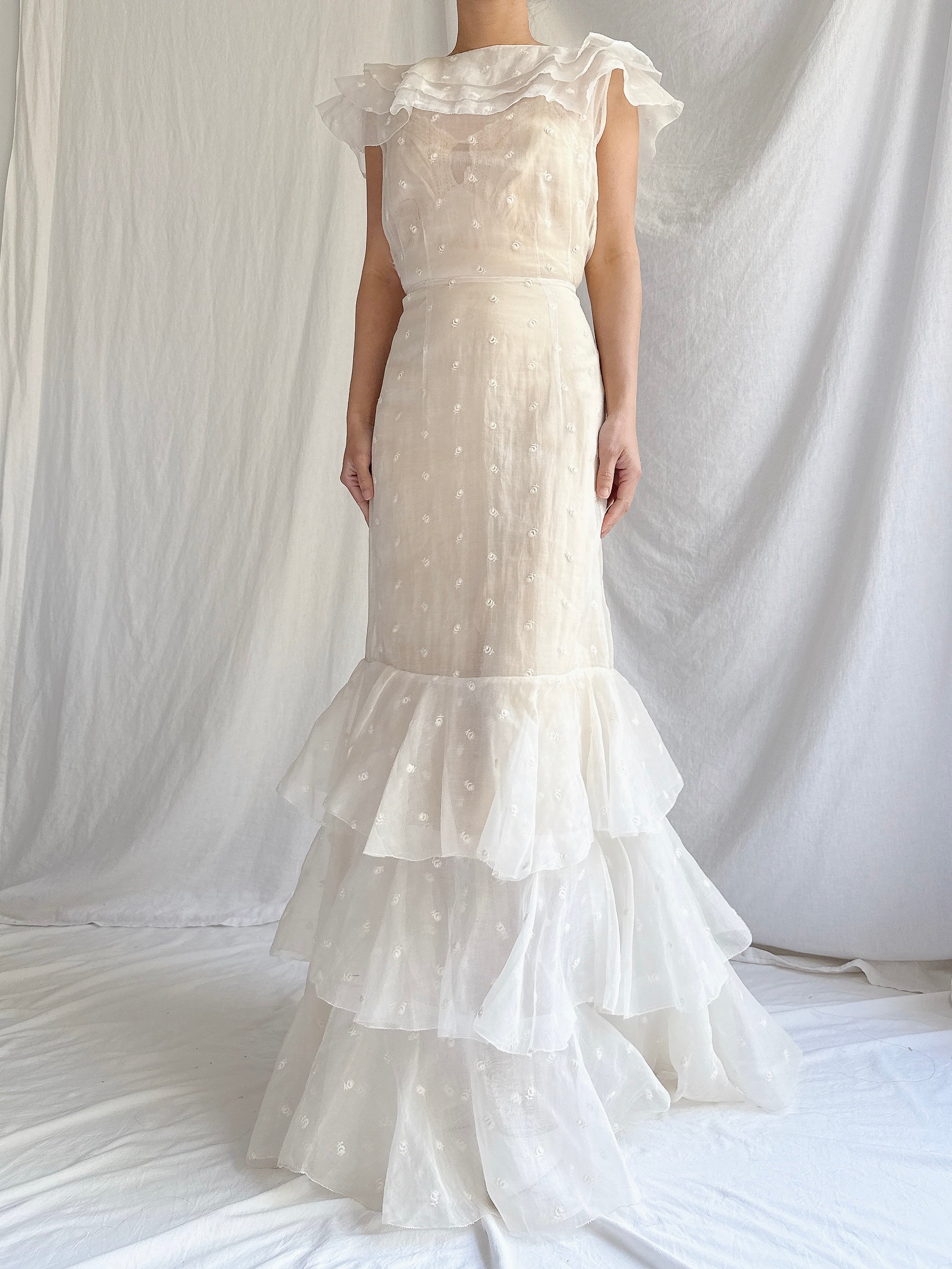 1930s Organza Embroidered Gown - XS/S