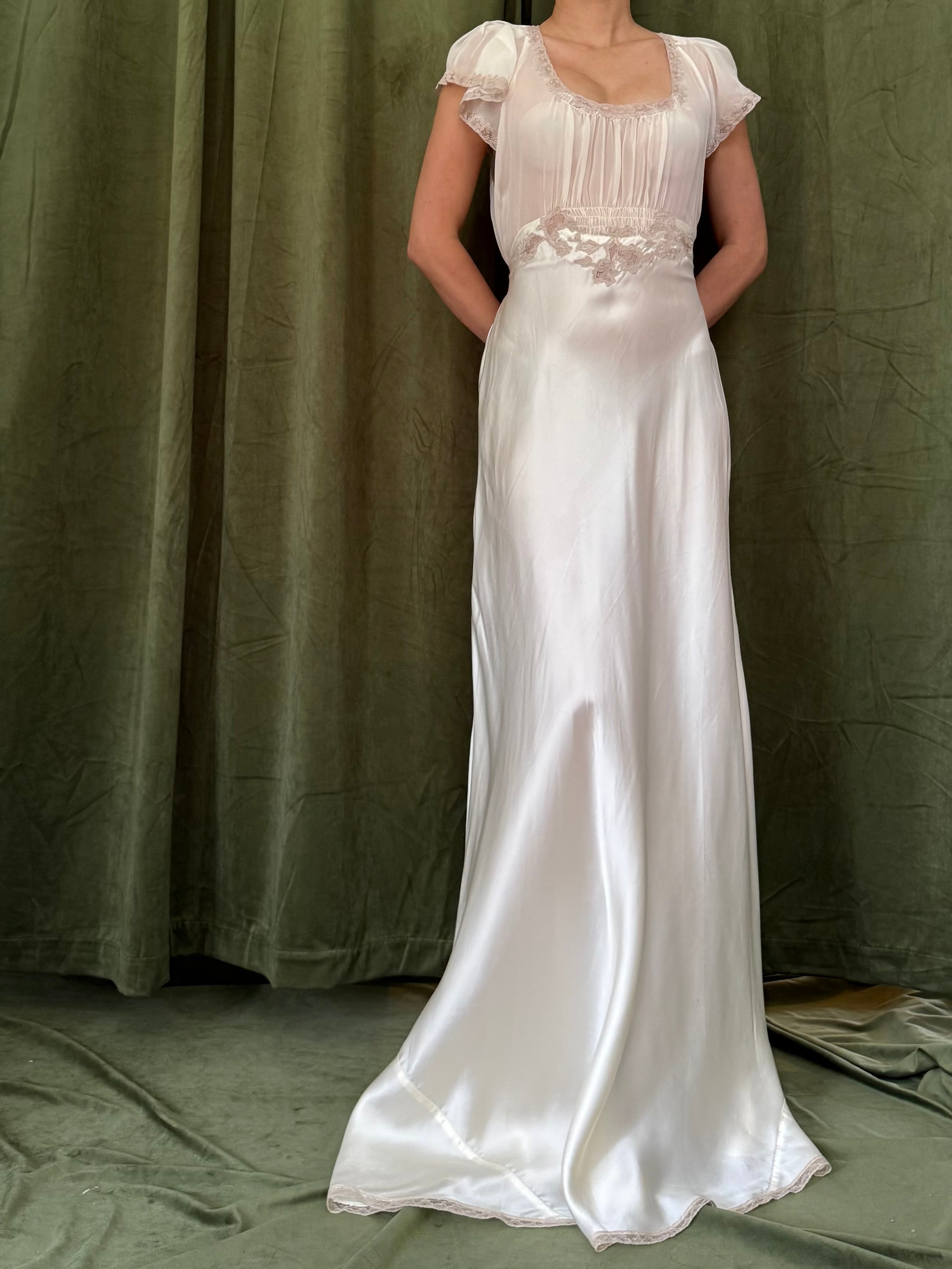 1930s Silk Chiffon/Charmeuse Gown - S