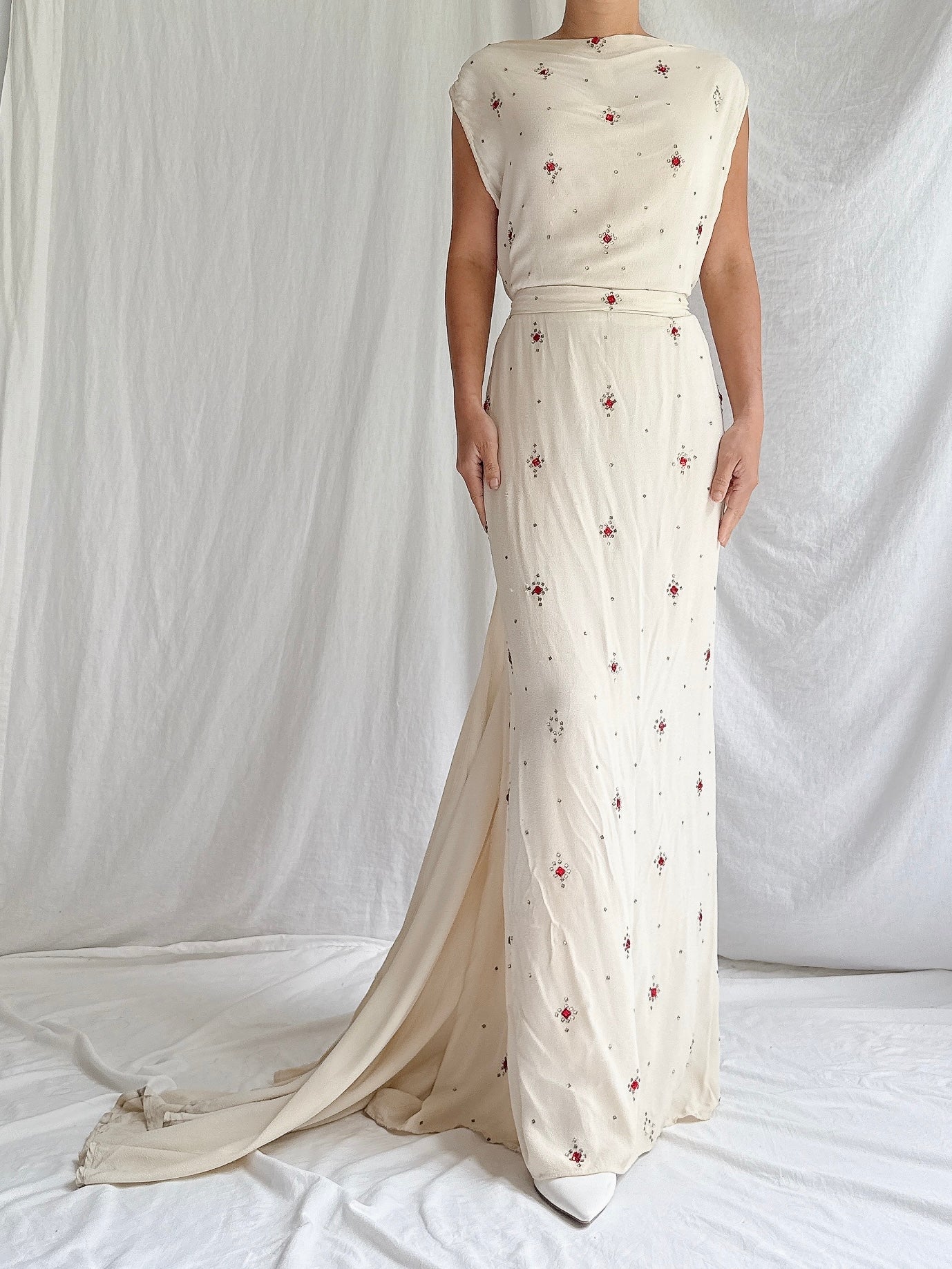 1930s Rayon Crystal Gown - S