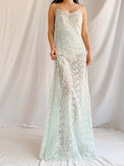 1930s Sheer Lace Tulle Dress - S