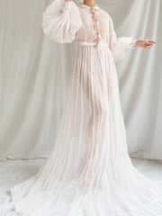 1940s Sheer Organdy Puff Sleeves Gown - M