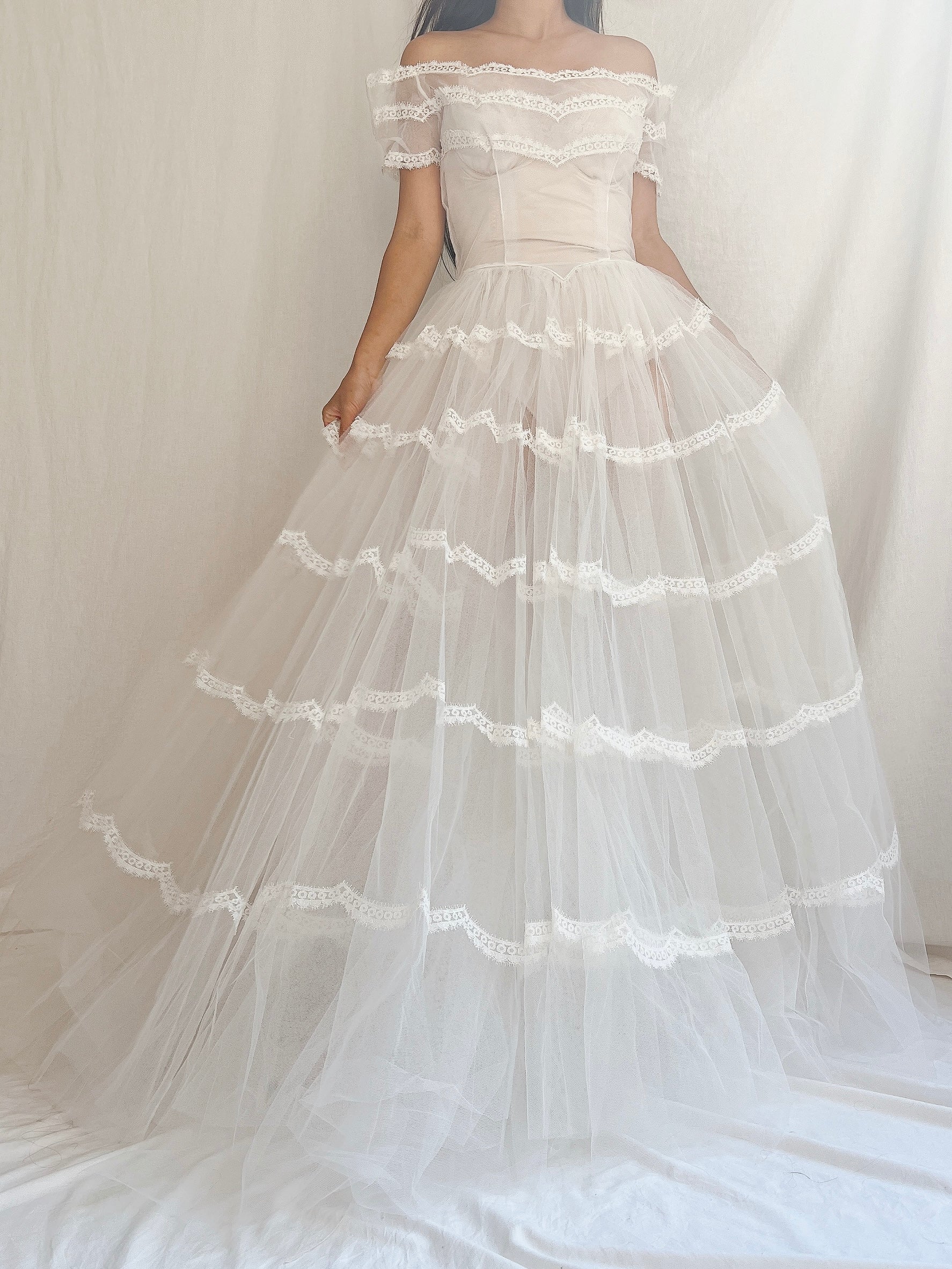 1950s Sheer Tulle Dress - S