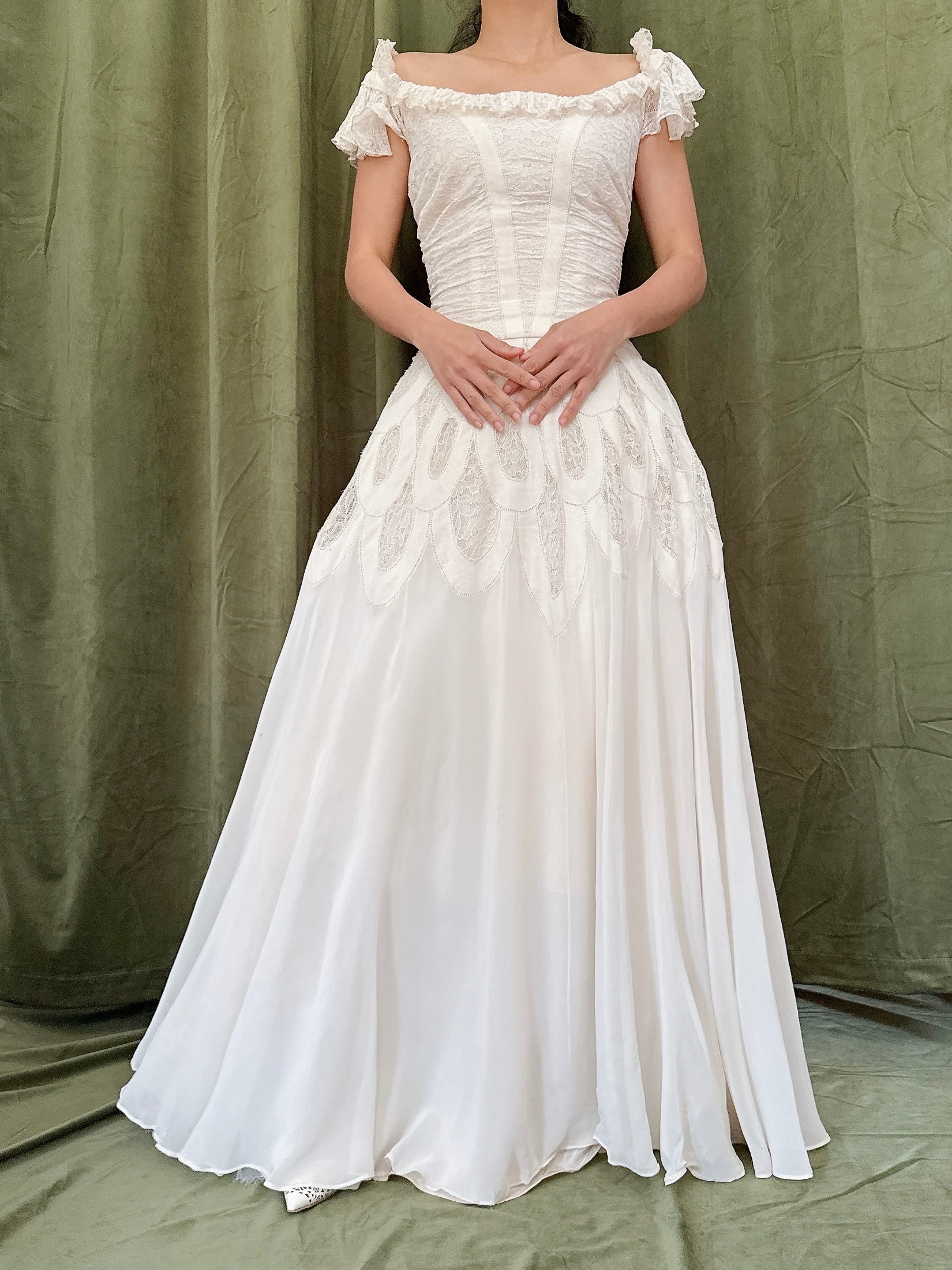 1950s Chiffon & Lace Dress - S