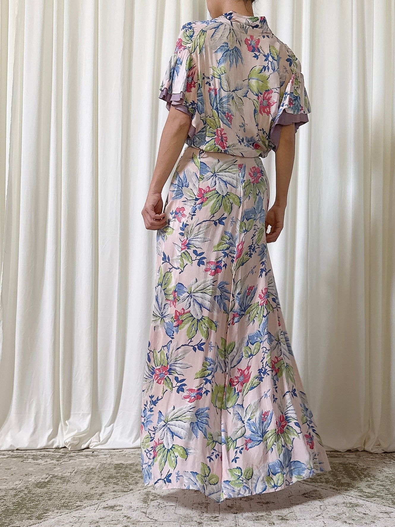 1940s Silk Floral Duster - S/M