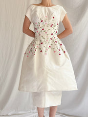 1960s Embroidered Peplum Dress - S