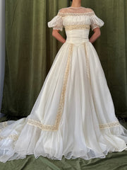 1950s Net Organza Puff Sleeve Gown - XS