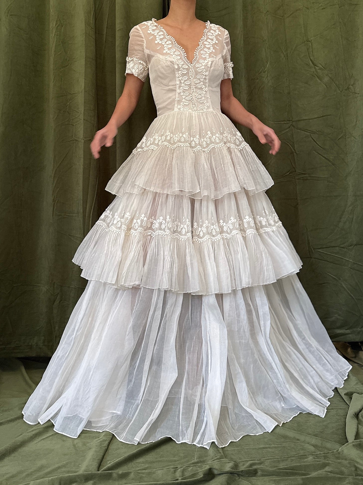 1950s Organdy Tiered Dress - XS