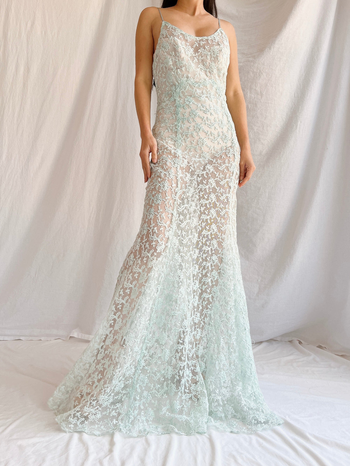1930s Sheer Lace Tulle Dress - S