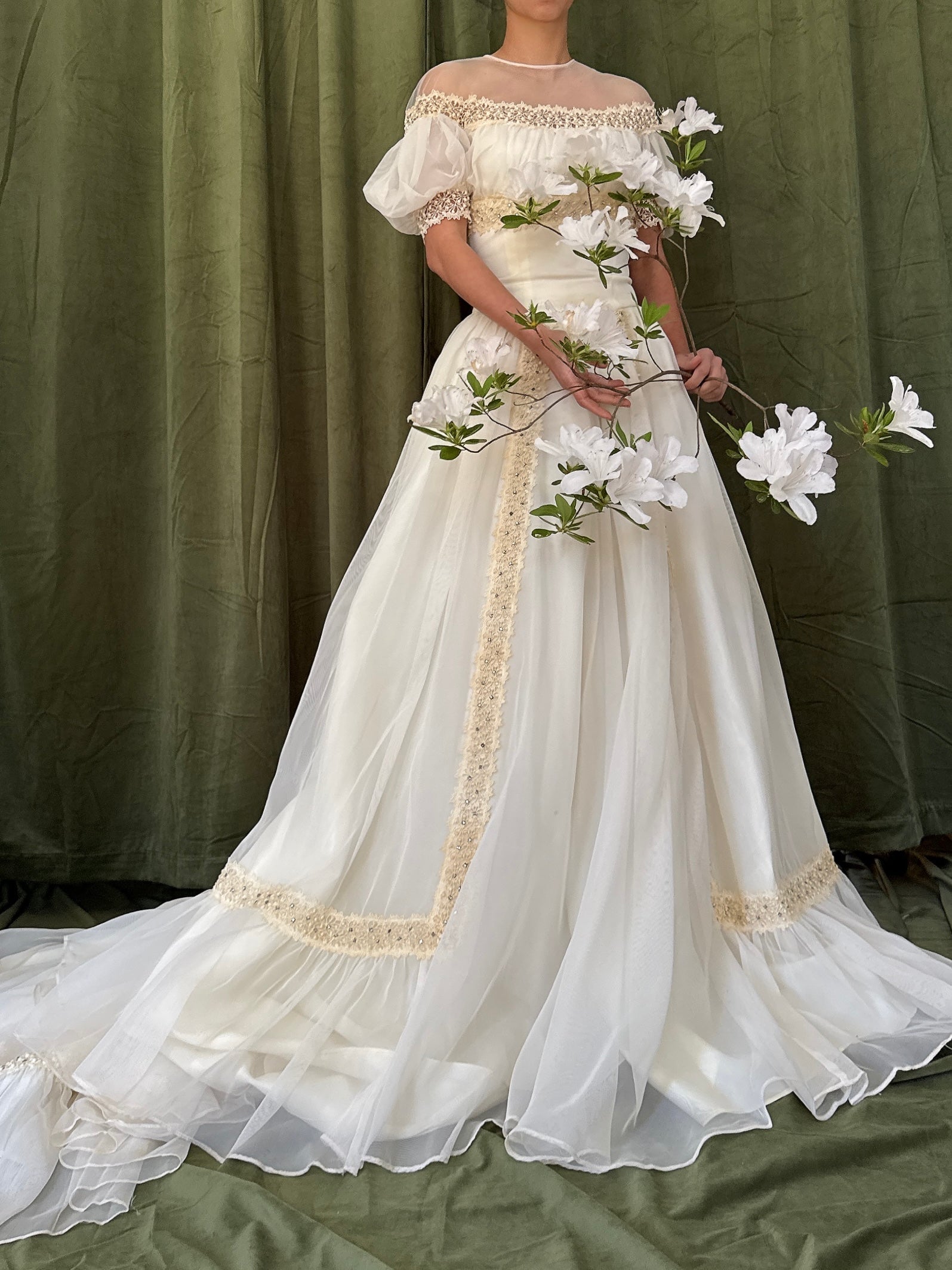 1950s Net Organza Puff Sleeve Gown - XS