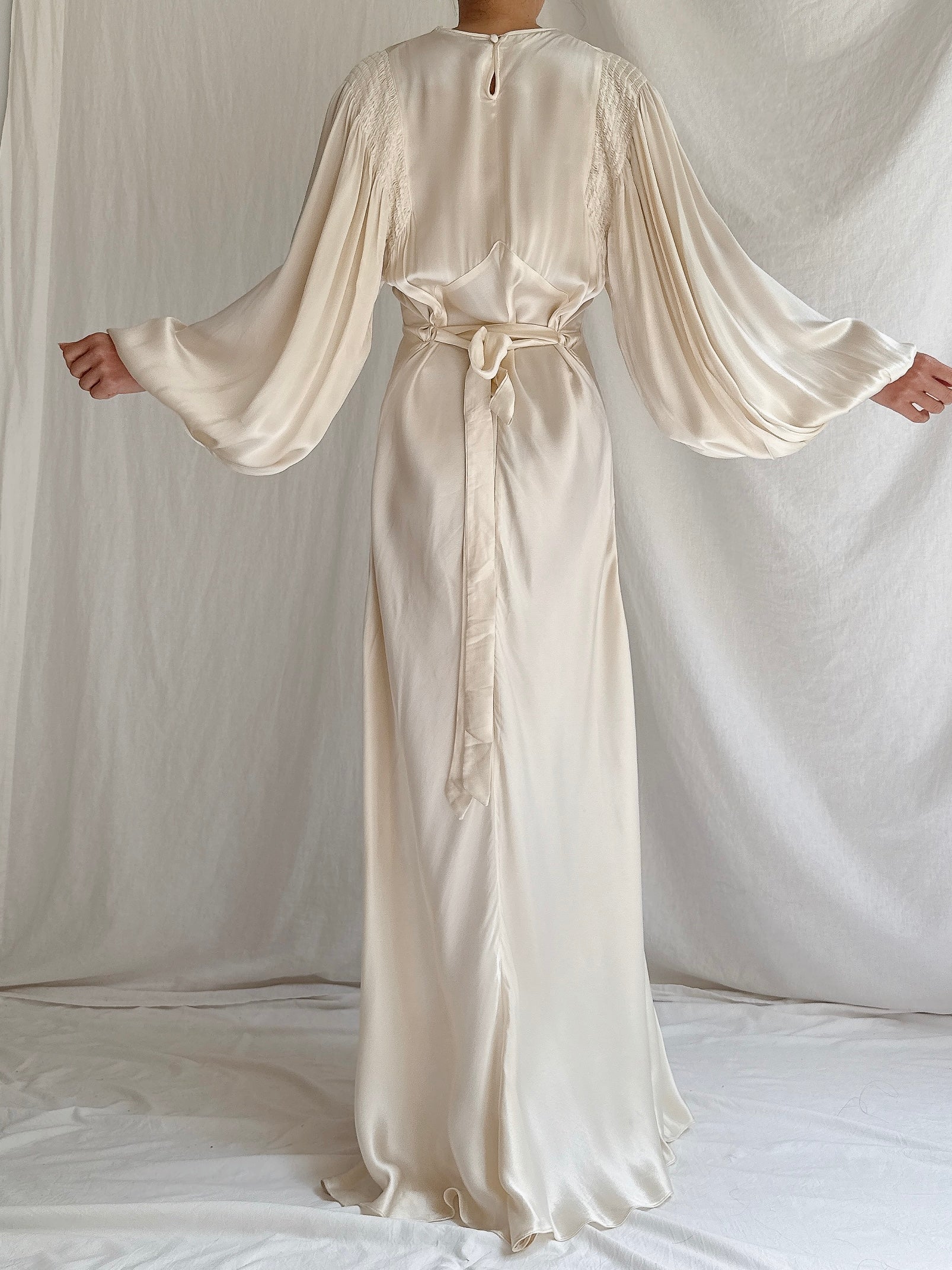 1930s Satin Balloon Sleeves Gown - S