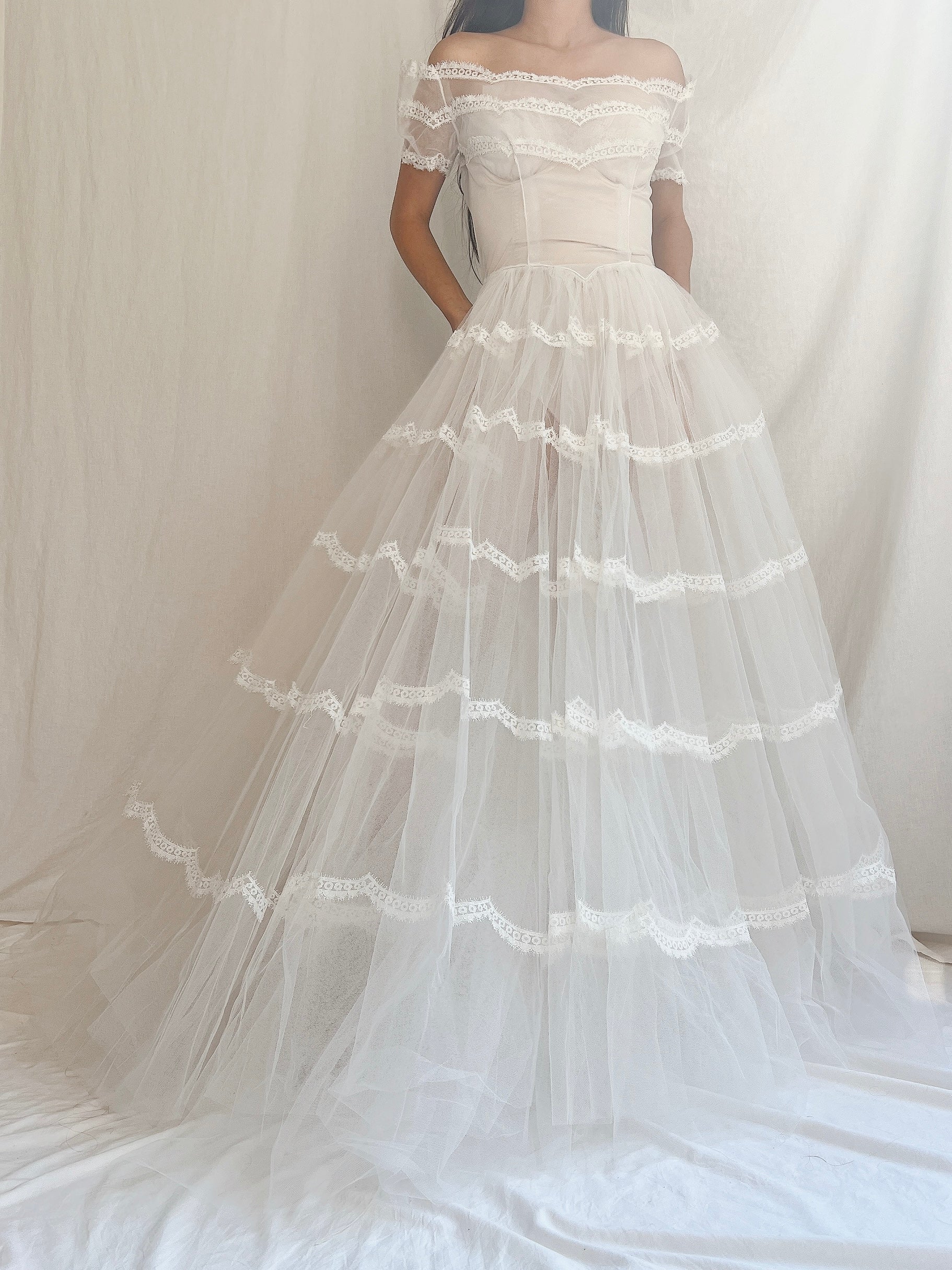 1950s Sheer Tulle Dress - S