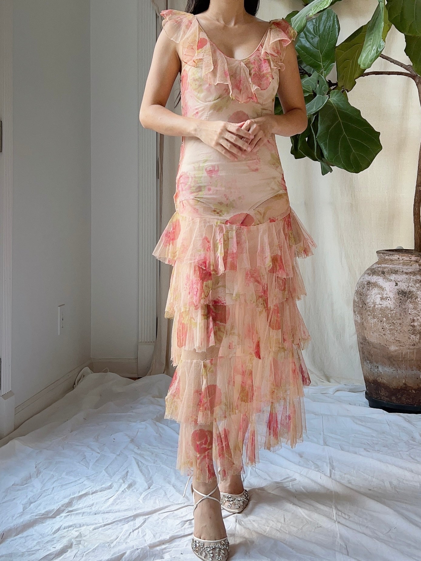 1930s Pink Sheer Tulle Gown - XS