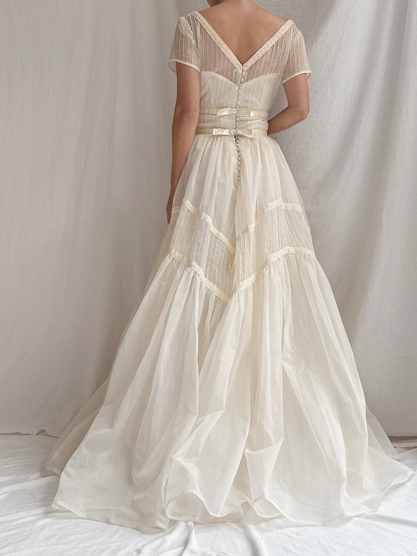 1950s Voile Pintucked Gown - S