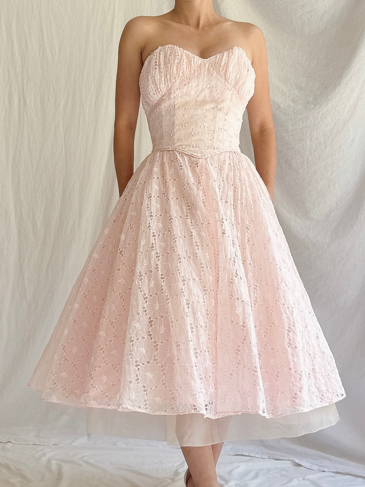 1950s Organdy Eyelet Dress - XS