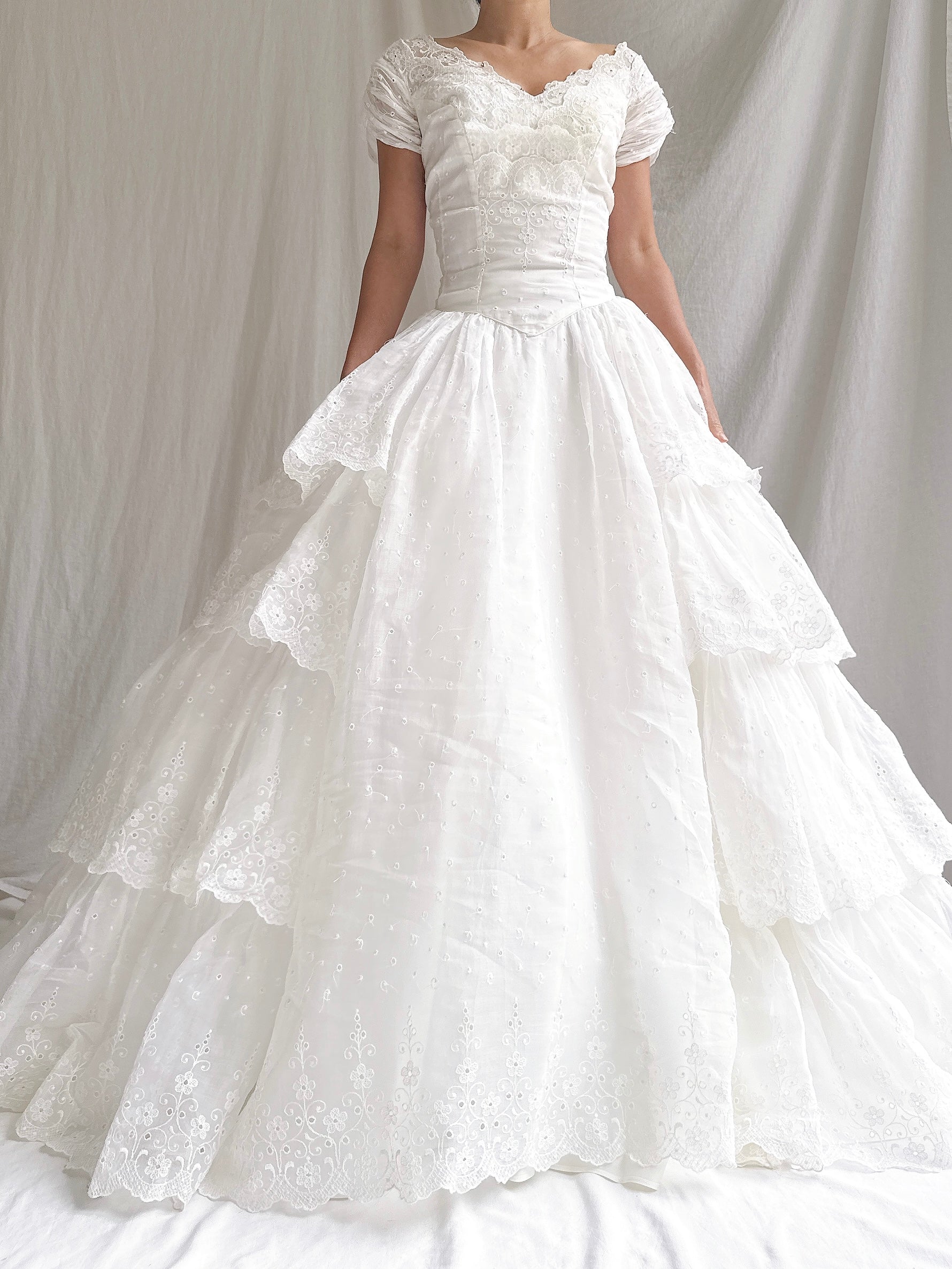 1950s Organdy Embroidered Gown - S/4/6