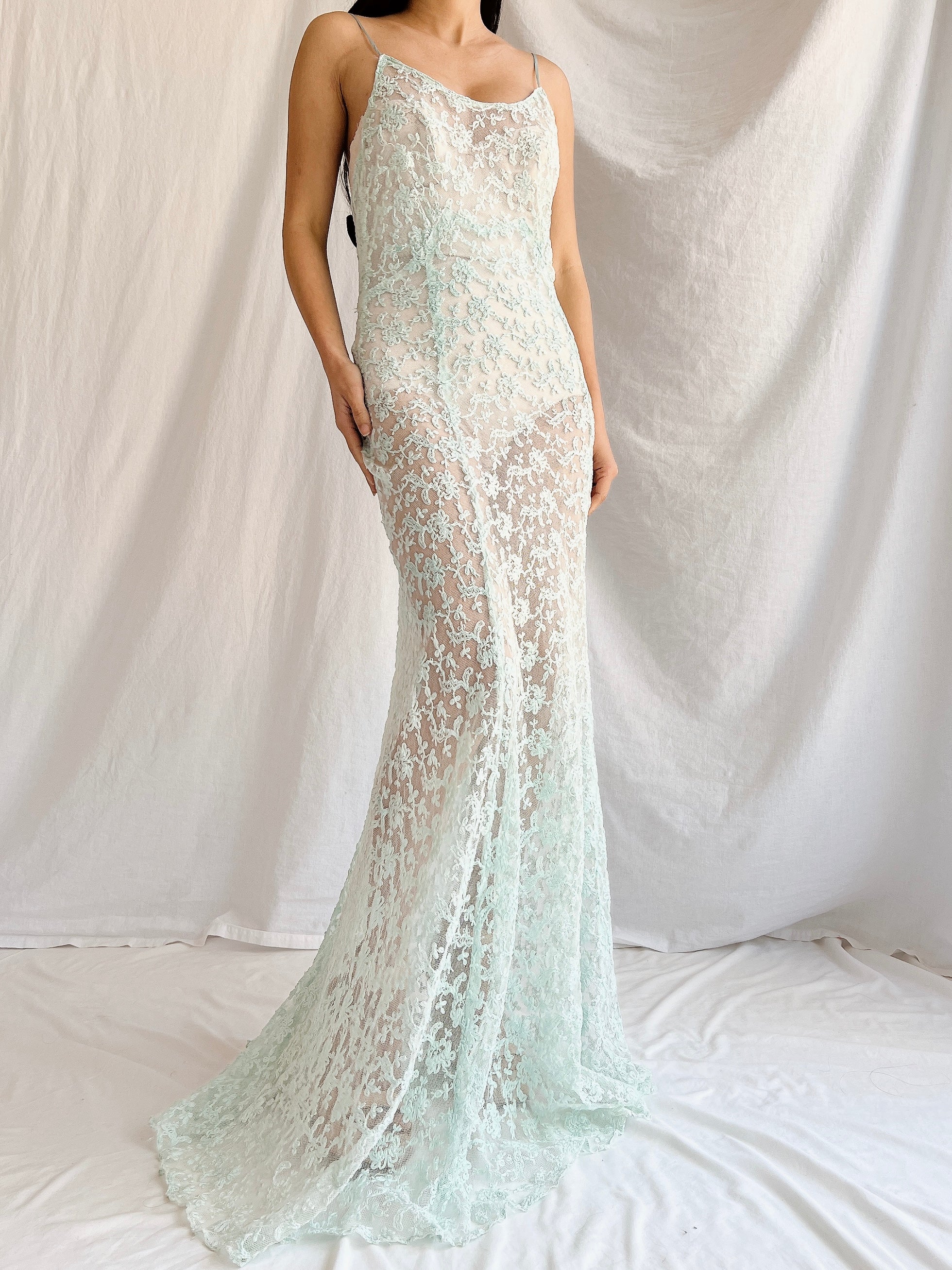 1930s Sheer Lace Tulle Dress - S