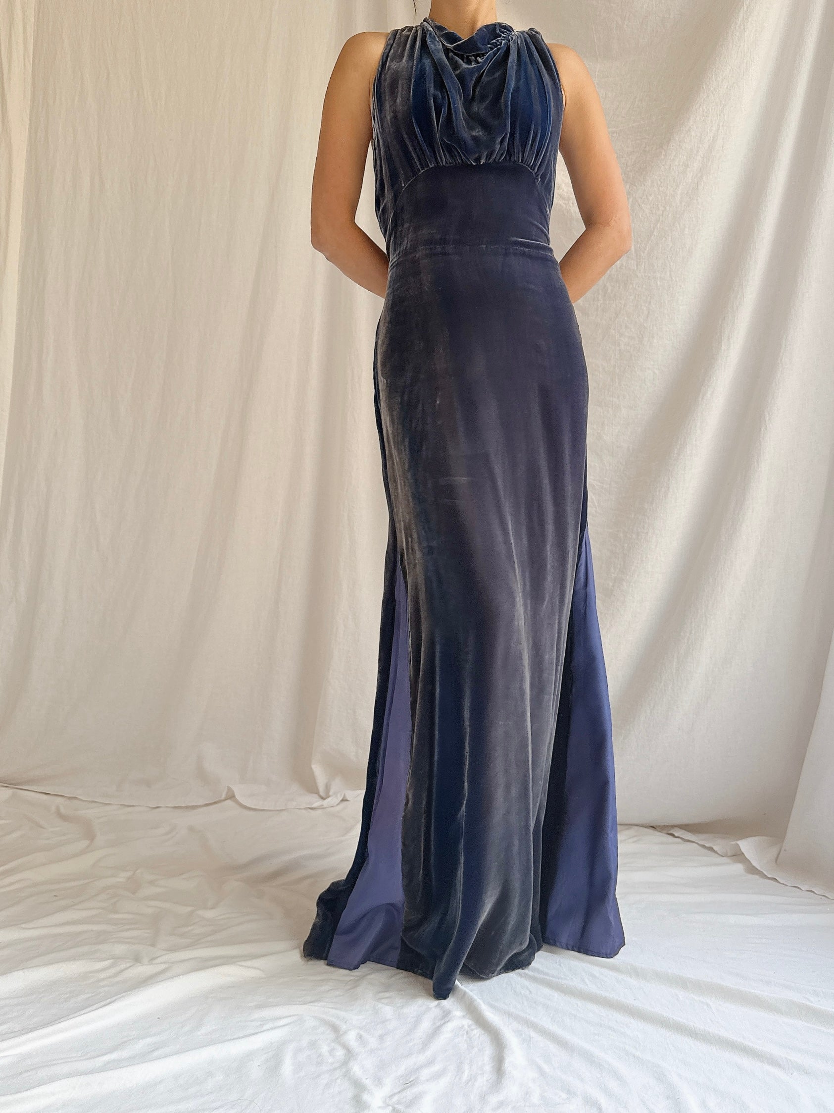 1930s Silk Velvet Gown - S