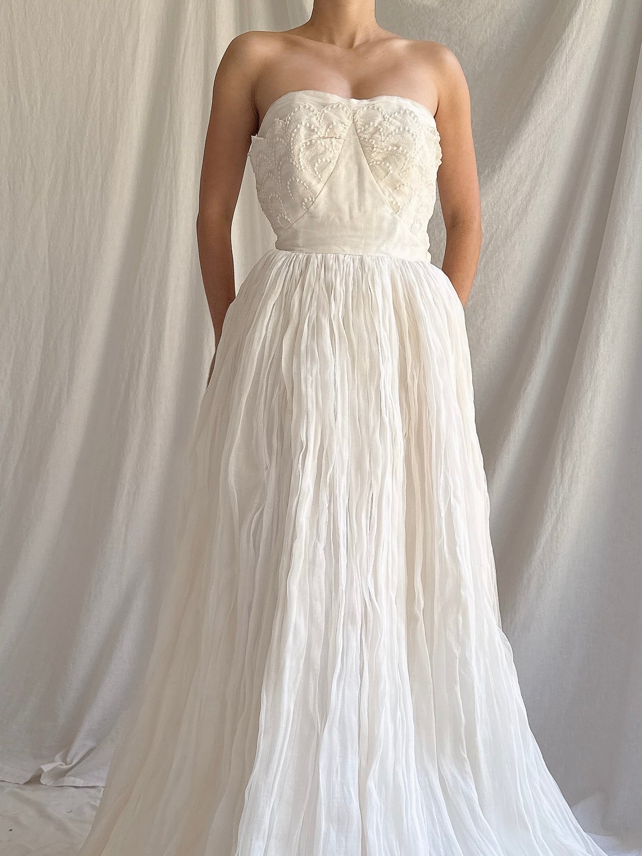 1950s Organdy Strapless Gown - XS