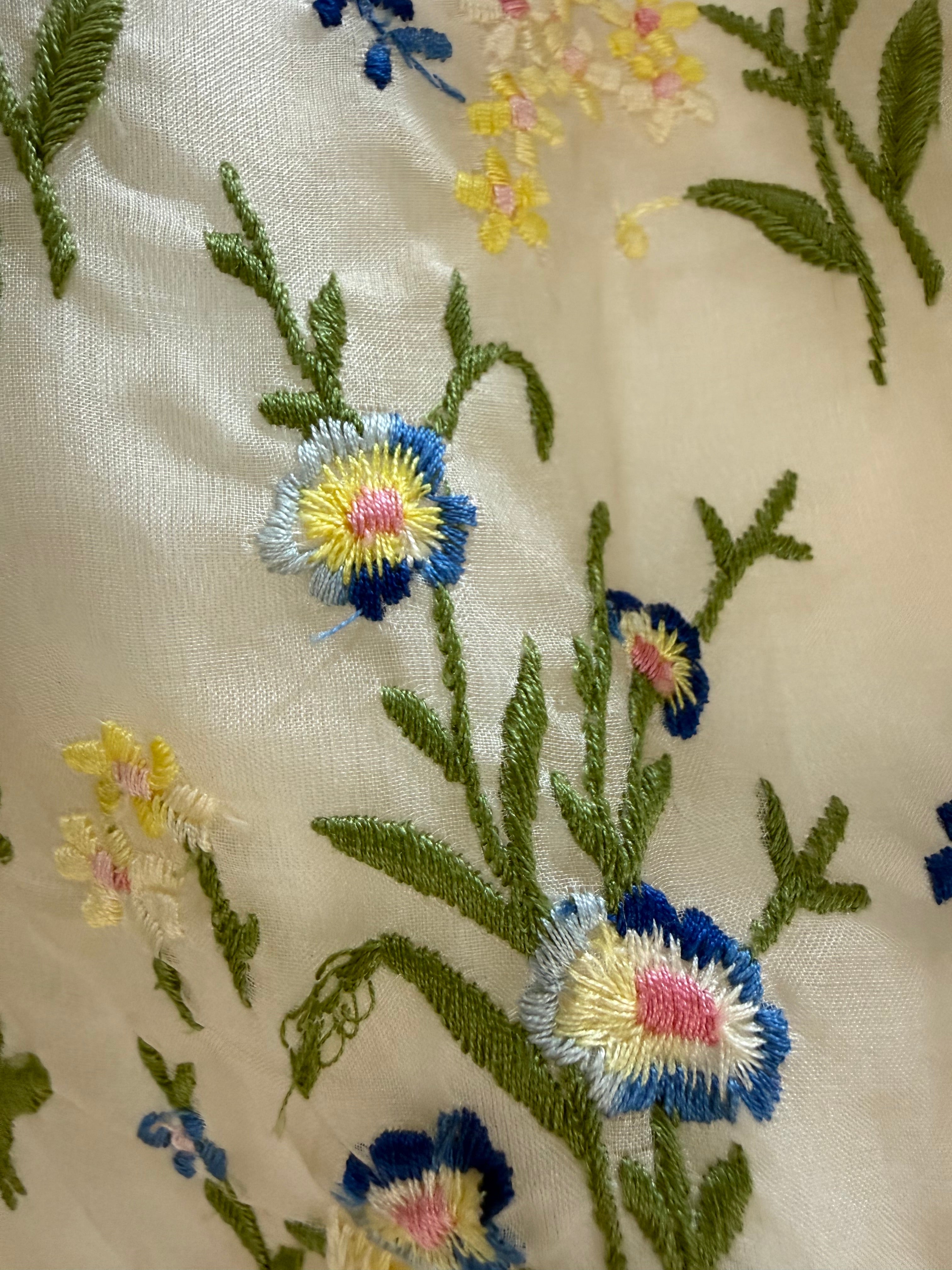 1950s Hand-Embroidered Floral Dress - XS