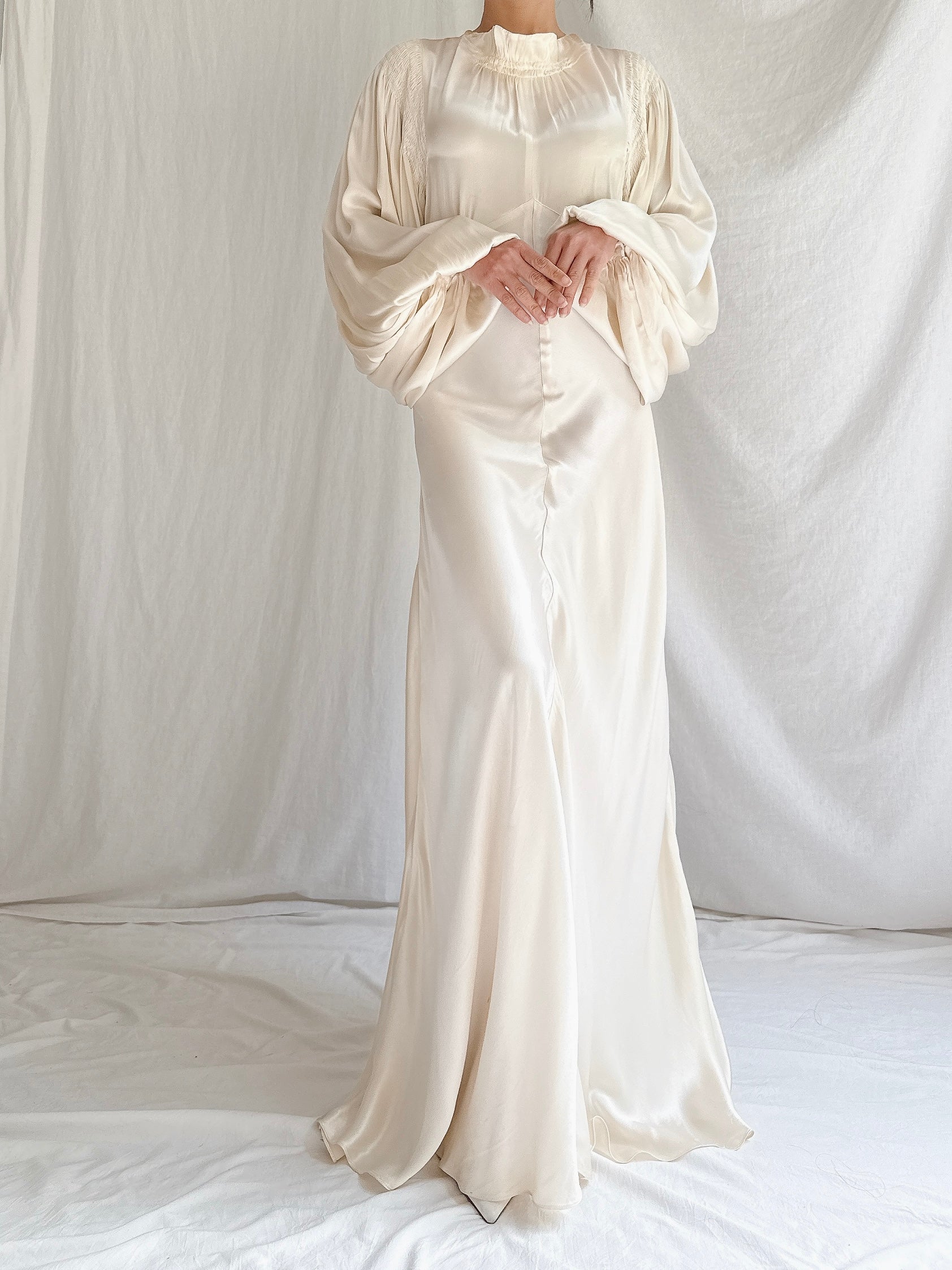 1930s Satin Balloon Sleeves Gown - S