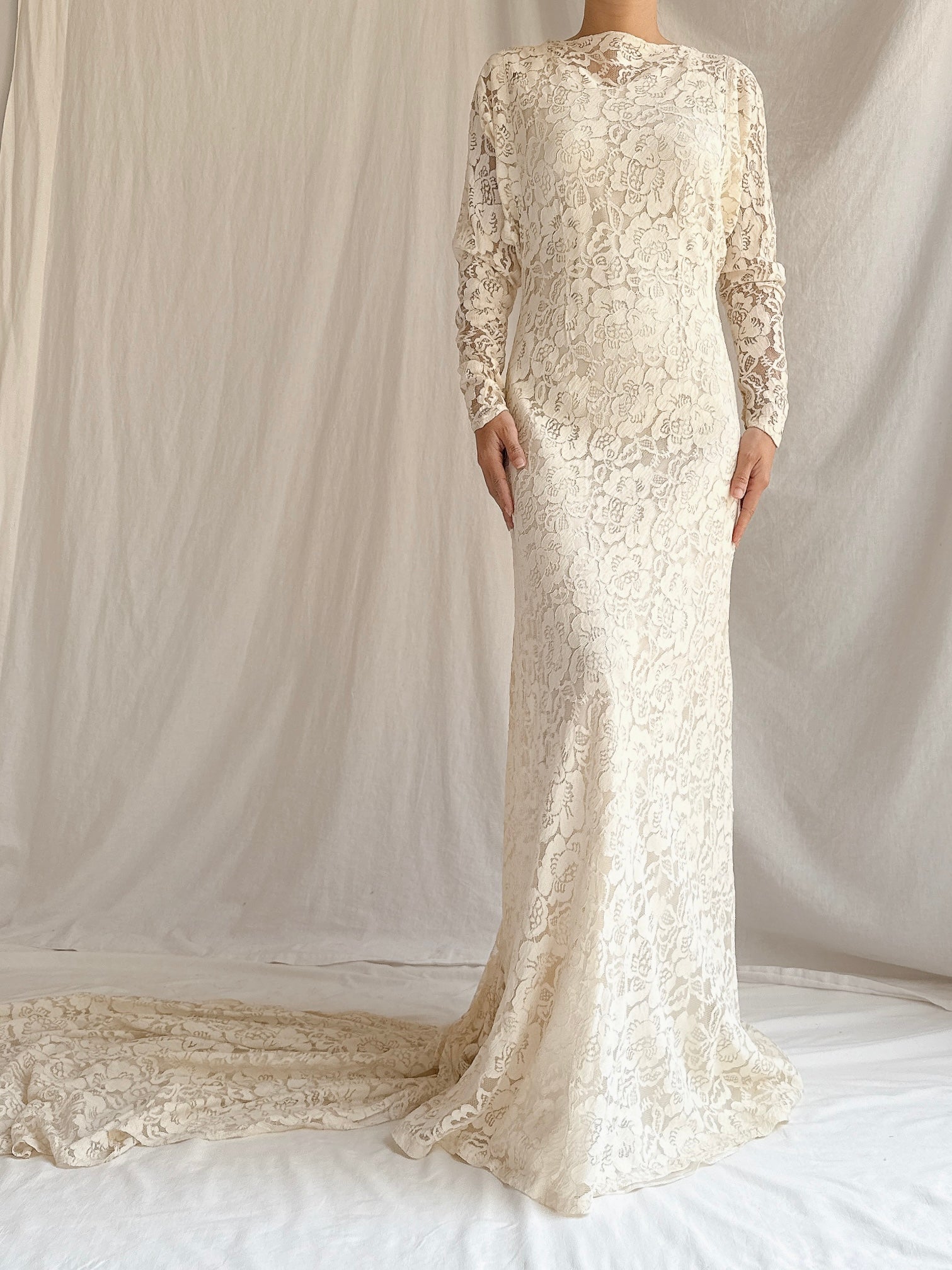1930s Lace Long Sleeve Gown - S