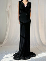 1930s Sill Velvet Gown with Pansies - M