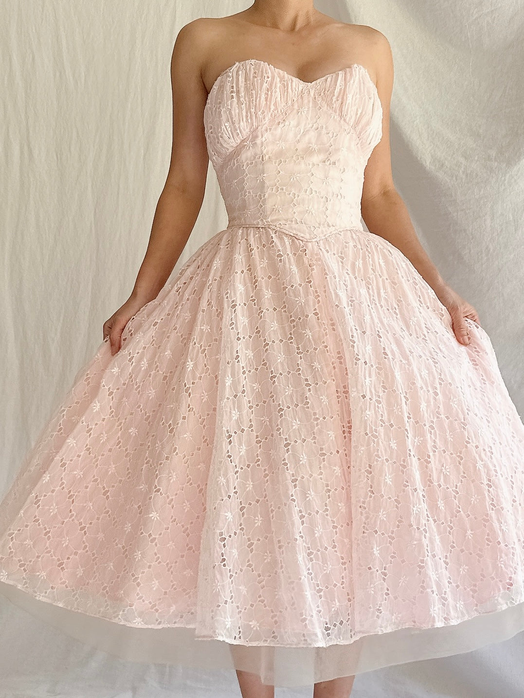 1950s Organdy Eyelet Dress - XS