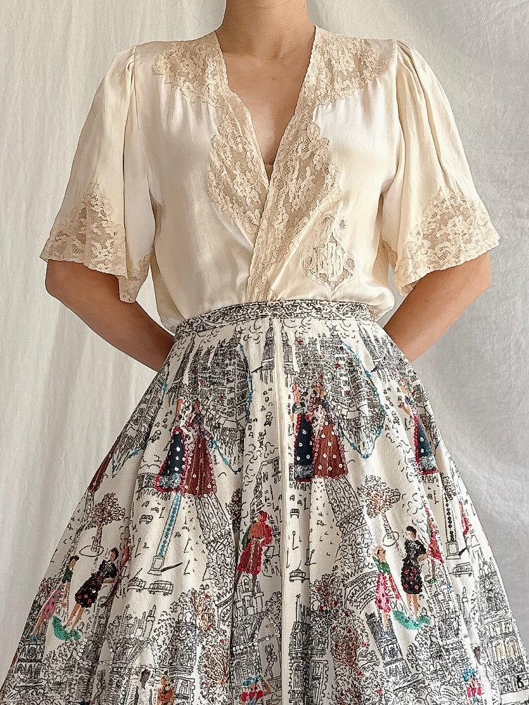 1930s Silk and Lace Top - S-M