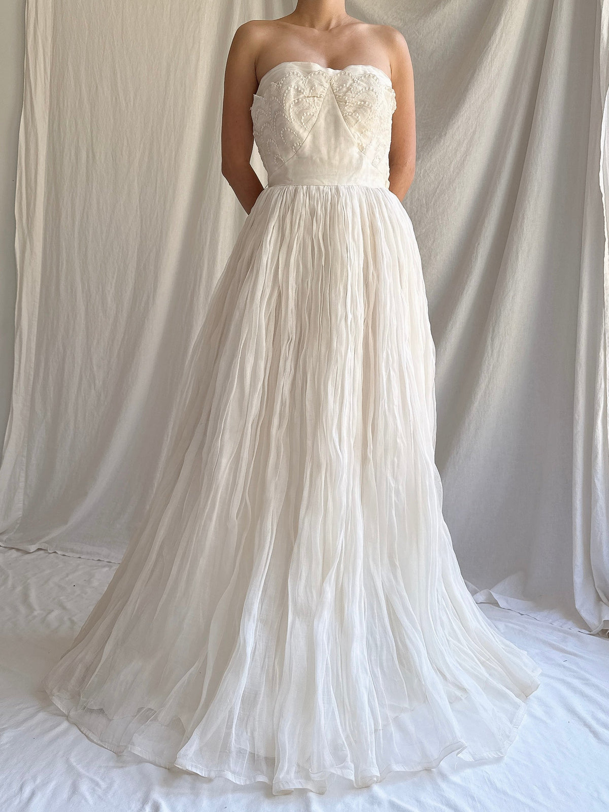 1950s Organdy Strapless Gown - XS