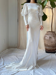 1930s Satin Puff Sleeve Dress - XS