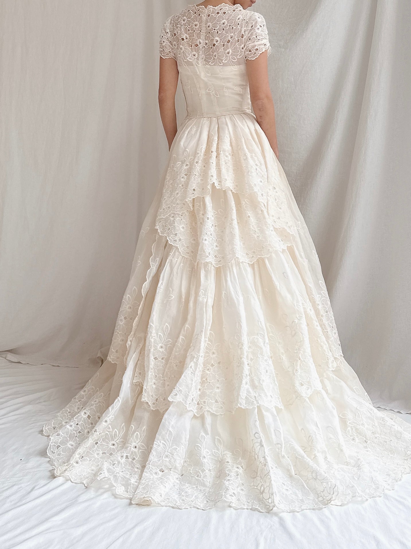 1950s Embroidered Organdy Dress - XS