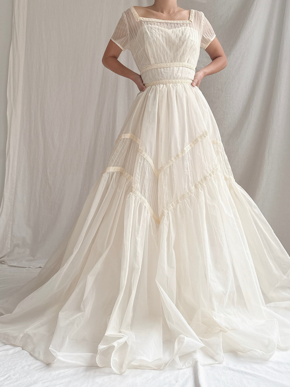 1950s Voile Pintucked Gown - S