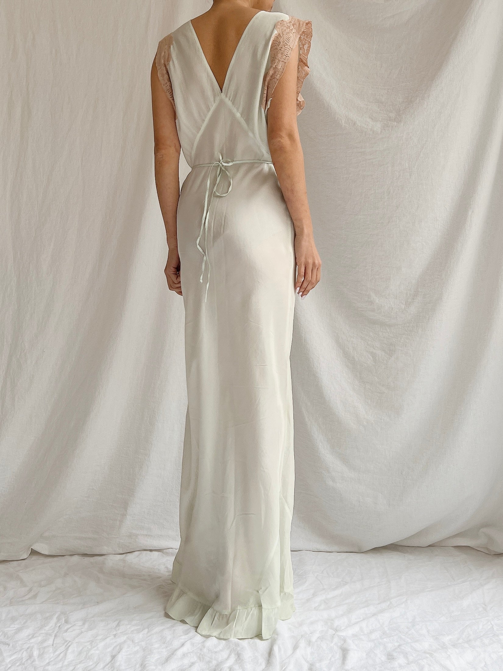 1930s Silk/Rayon Celadon Slip Gown - M