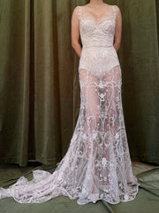 00 Light Pink Sheer Beaded Gown - M