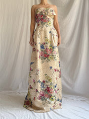 1950s Rare Silk Printed Brocade Gown - S/M