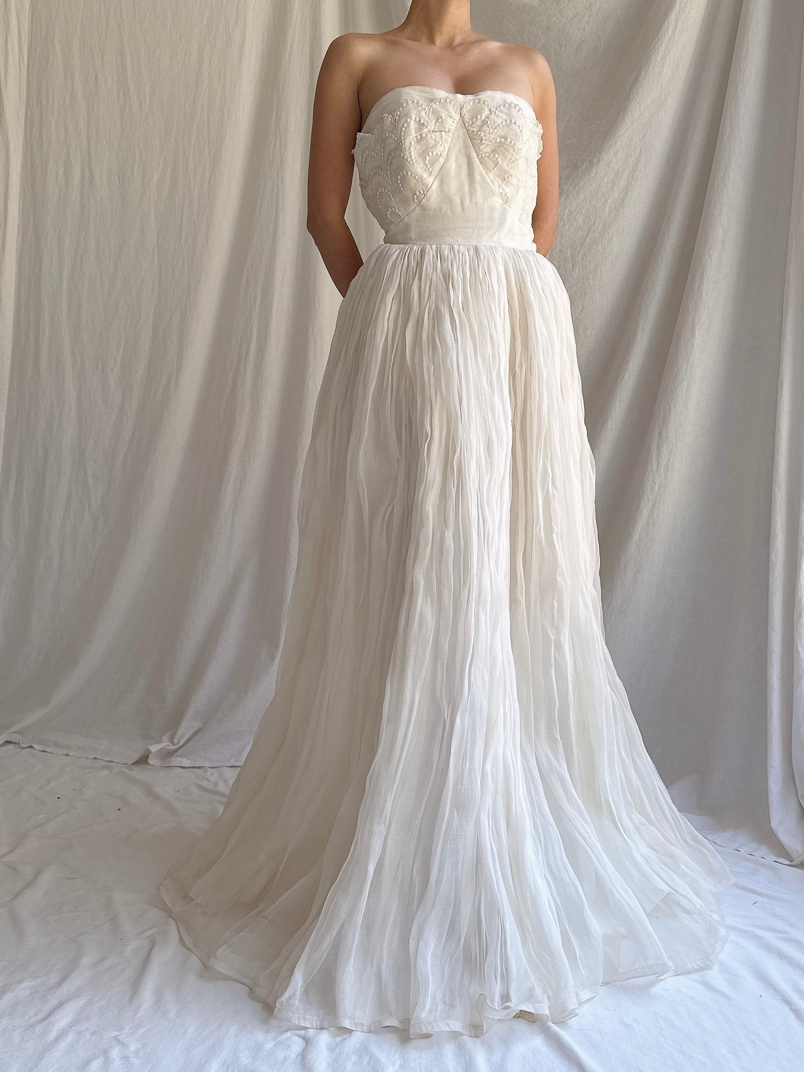 1950s Organdy Strapless Gown - XS