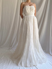 1950s Organdy Strapless Gown - XS