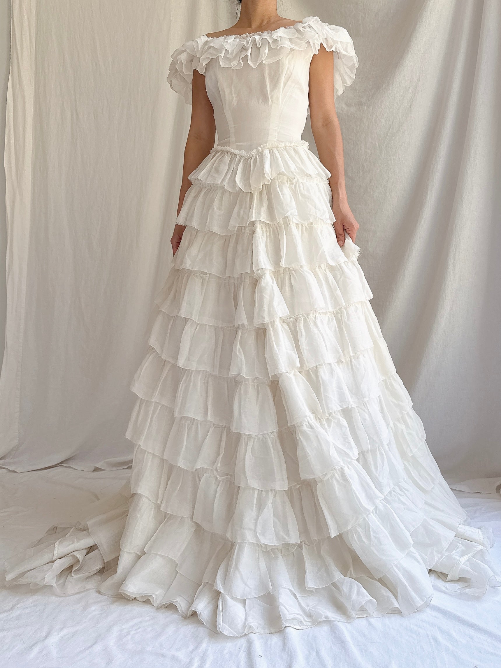 1950s Organdy Tiered Dress - XS
