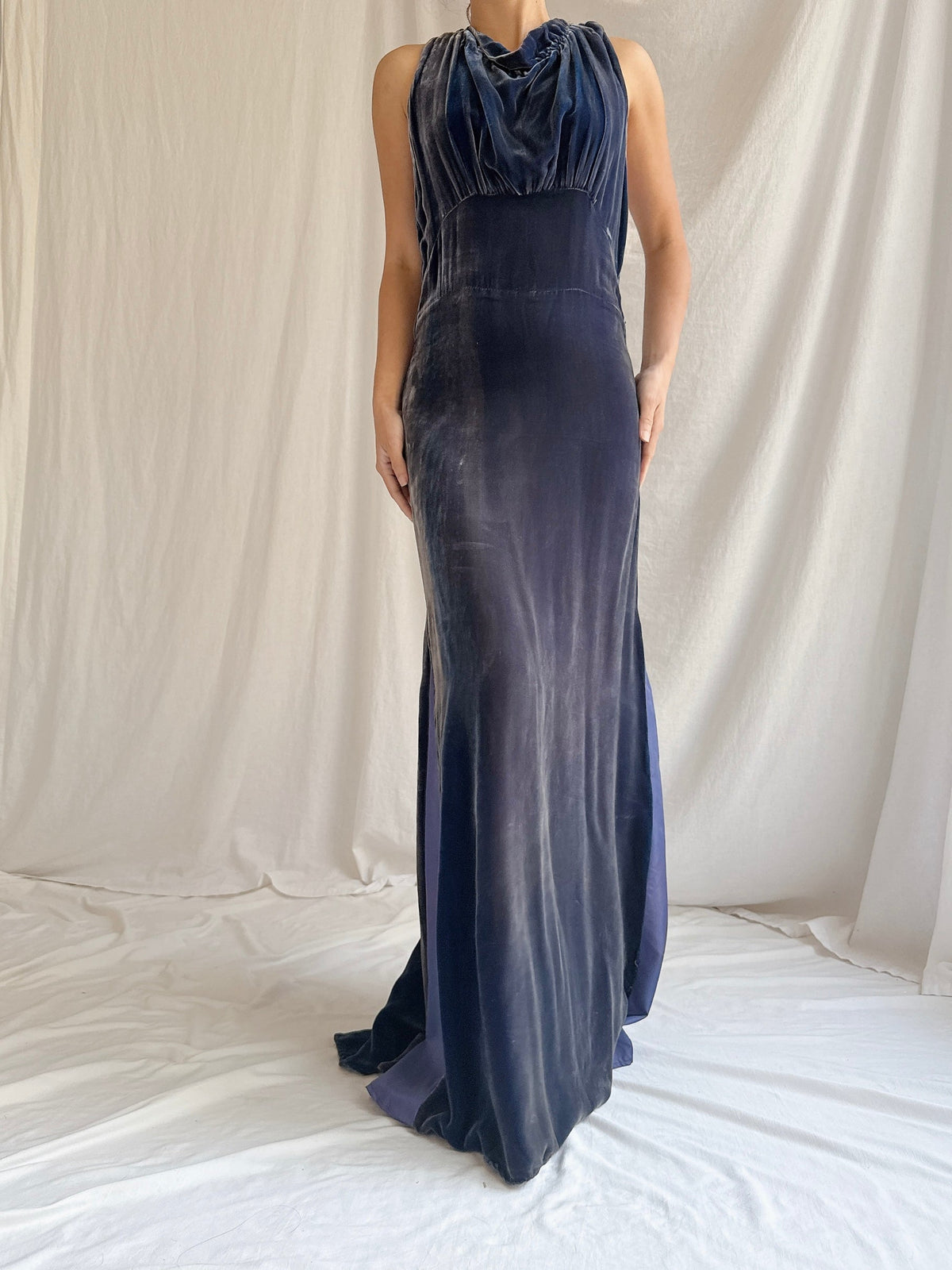 1930s Silk Velvet Gown - S