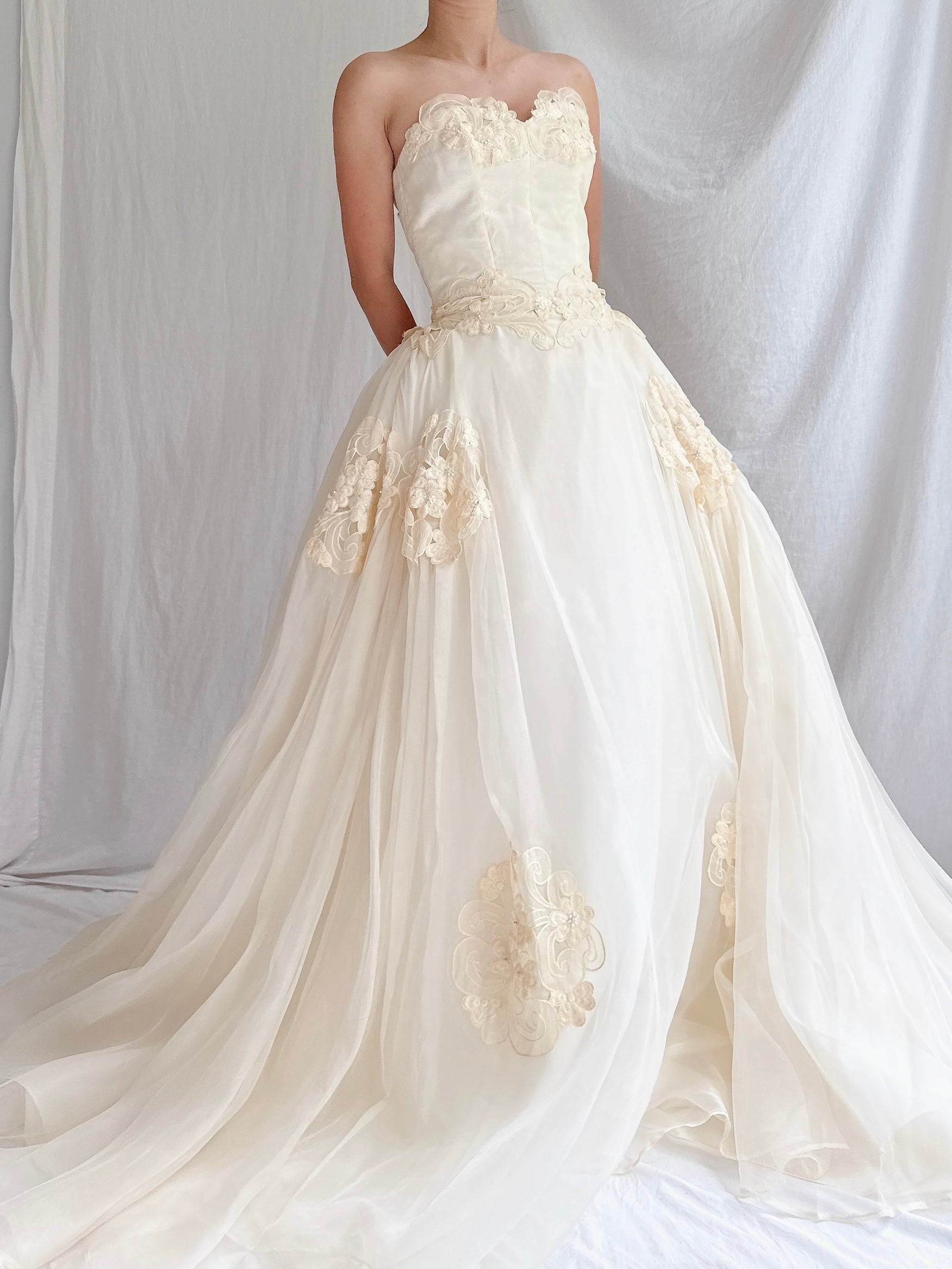 1950s Organza Sweetheart Gown - XS