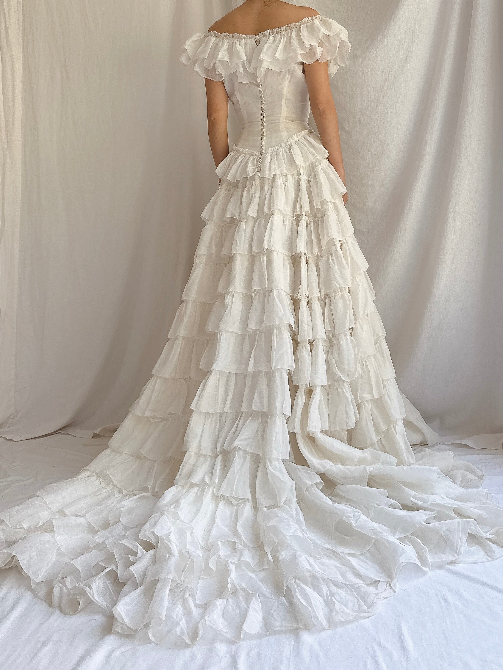 1950s Organdy Tiered Dress - XS